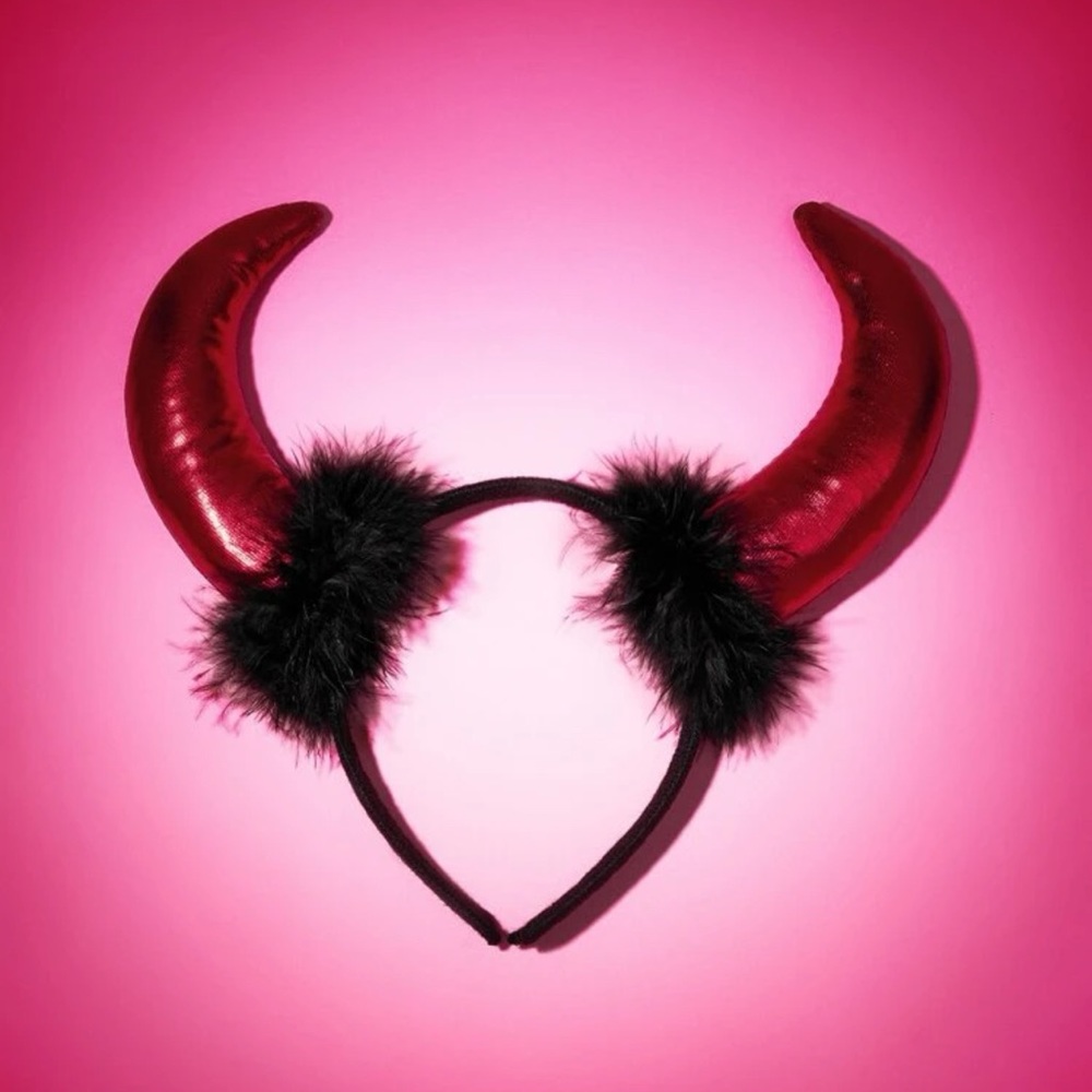 👿 Awesome Metallic Demon Devil Horn Fuzzy Boa Headdress Headband 👿
